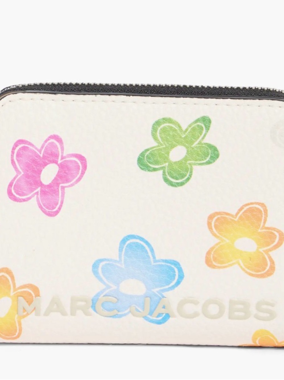 Marc Jacobs COMPACT leather Cream Wallet with Multicolor Daisy Print NWT